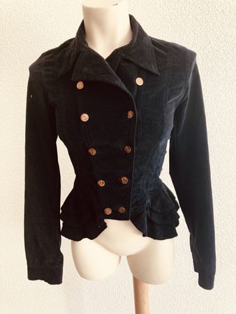 Fiorucci Samt Jacke Schwarz tailliert Schnürung Velours S 36