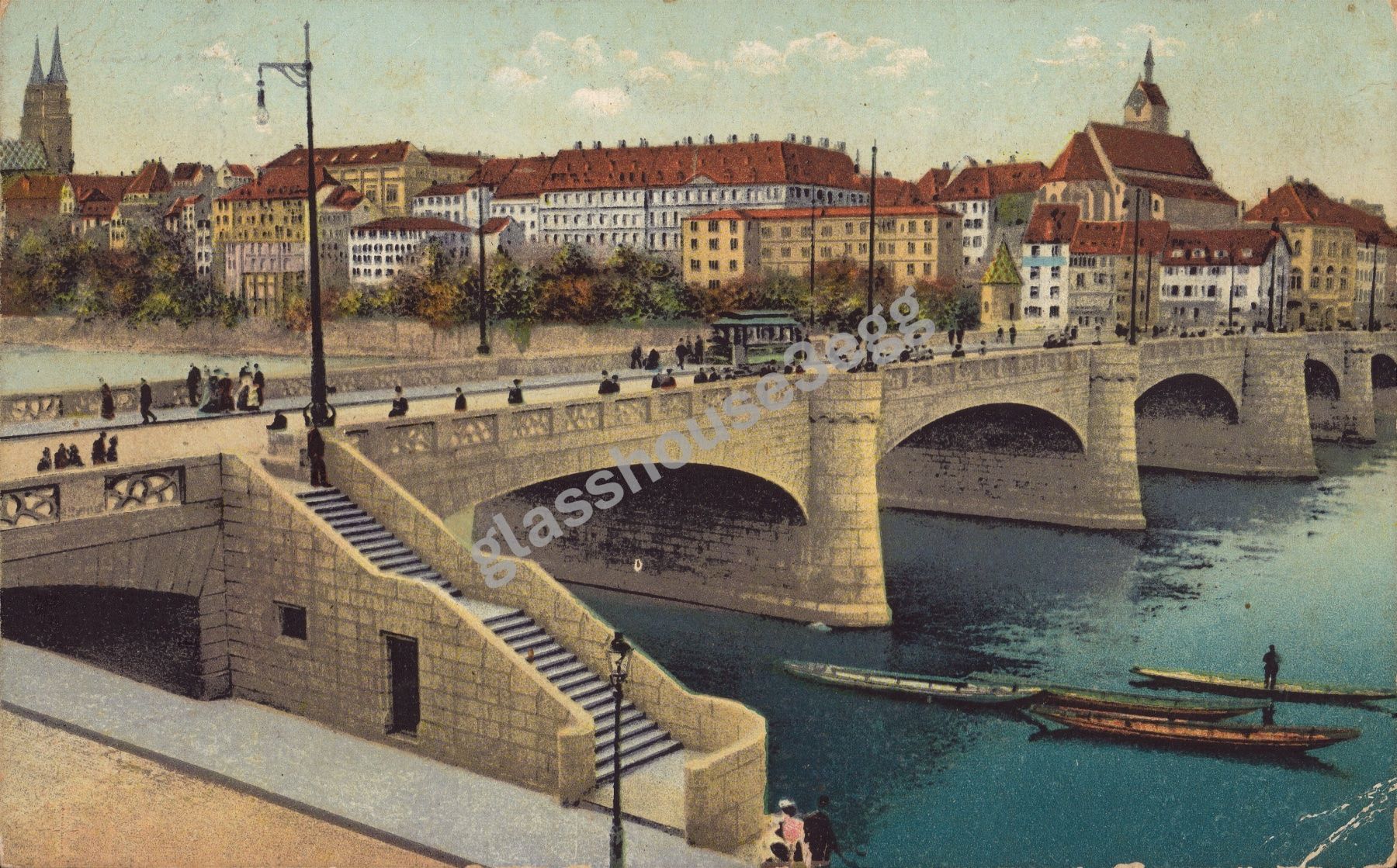 Cartoline postali: AK 1909 Basel, Mittlere Rheinbrücke – Usato da Eggersriet venduto da glasshouse3egg