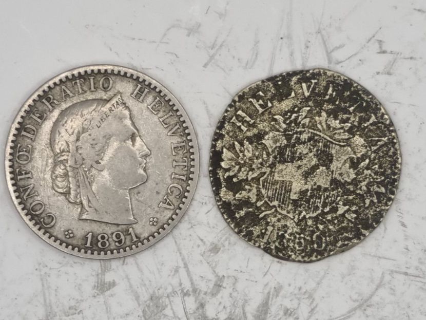 Alle Münzen: 20 rappen 1850 + 1891 – Gebraucht aus Bure von chap981