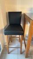 4x Barhocker Echtholz mit schwarzem Echtleder Sitz