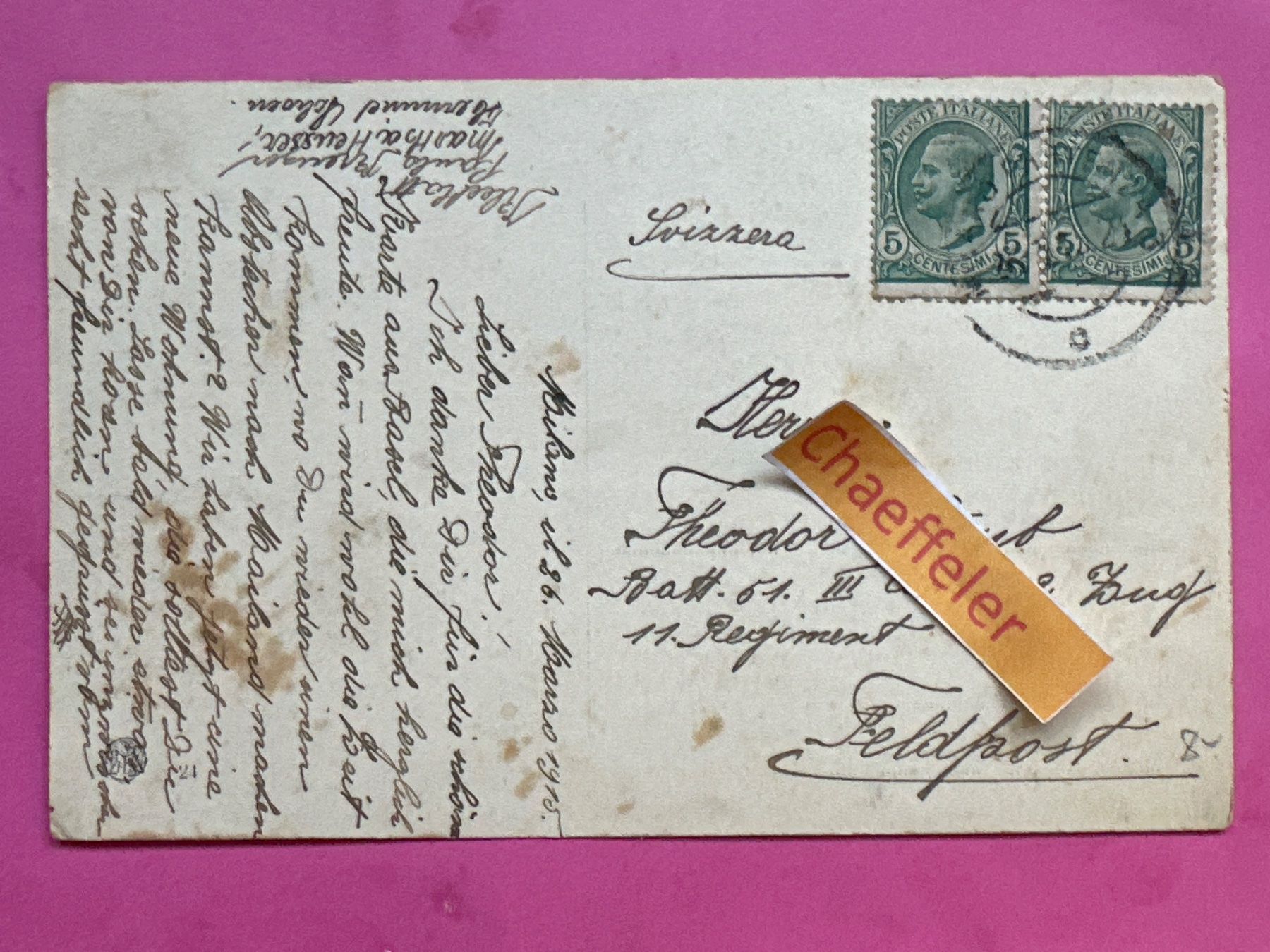 Cartoline postali: AK. 1915 Milano - Corso Vittorio Emanuele – Usato da Zürich venduto da Chaeffeler 1