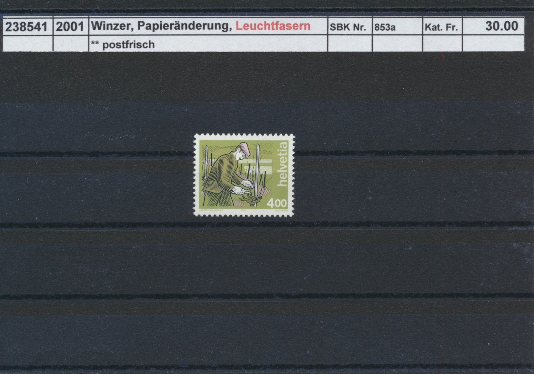 Tous les timbres: 2001 "Winzer - Papieränderung" - Leuchtfasern, ** postfrisch – Neuf (Voir description) à Winterthur par Zupogeru