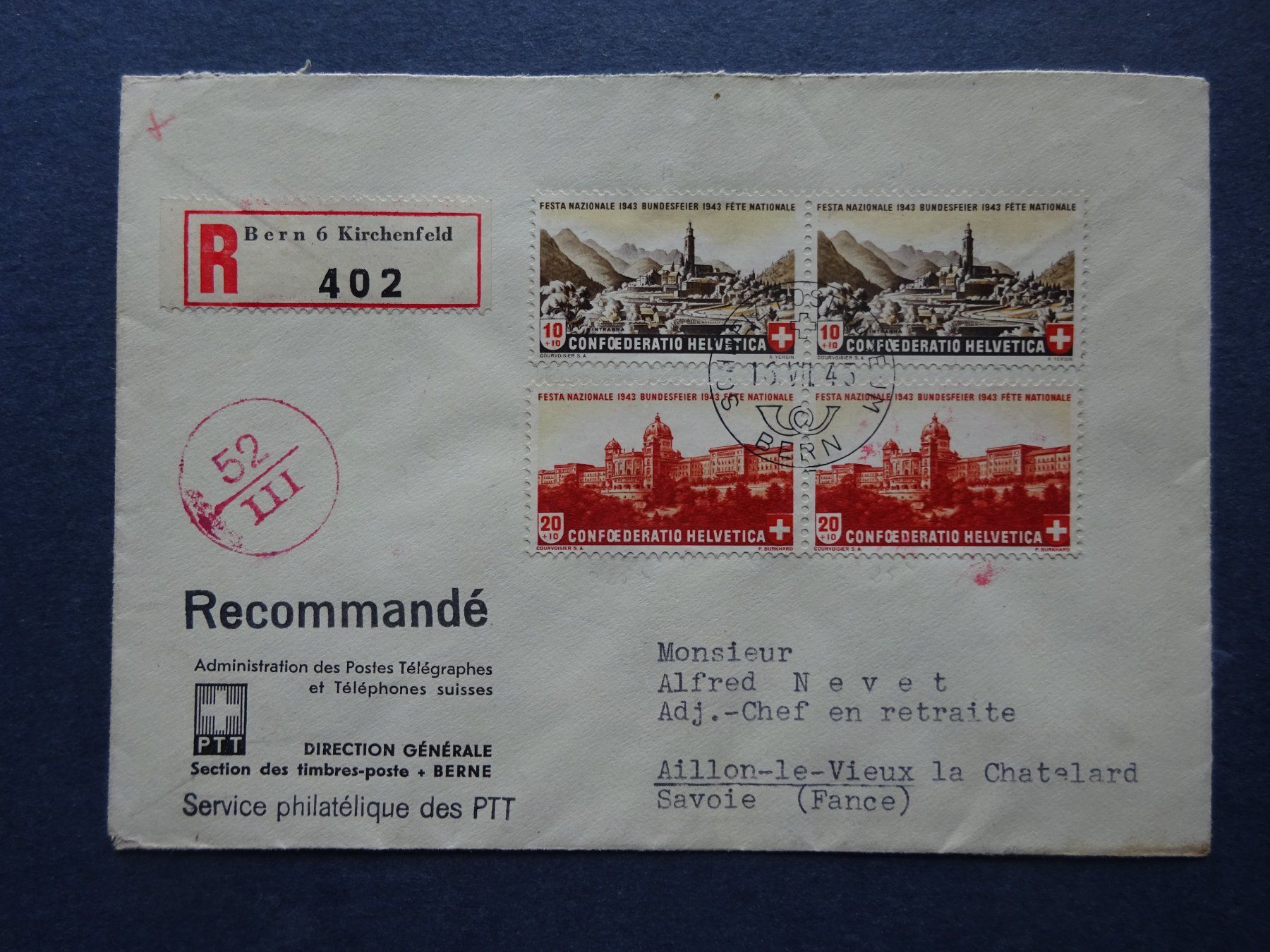 Tutti i francobolli: 1943 Pro Patria schöner  Brief – Usato da Appenzell-Steinegg venduto da adi1975 1