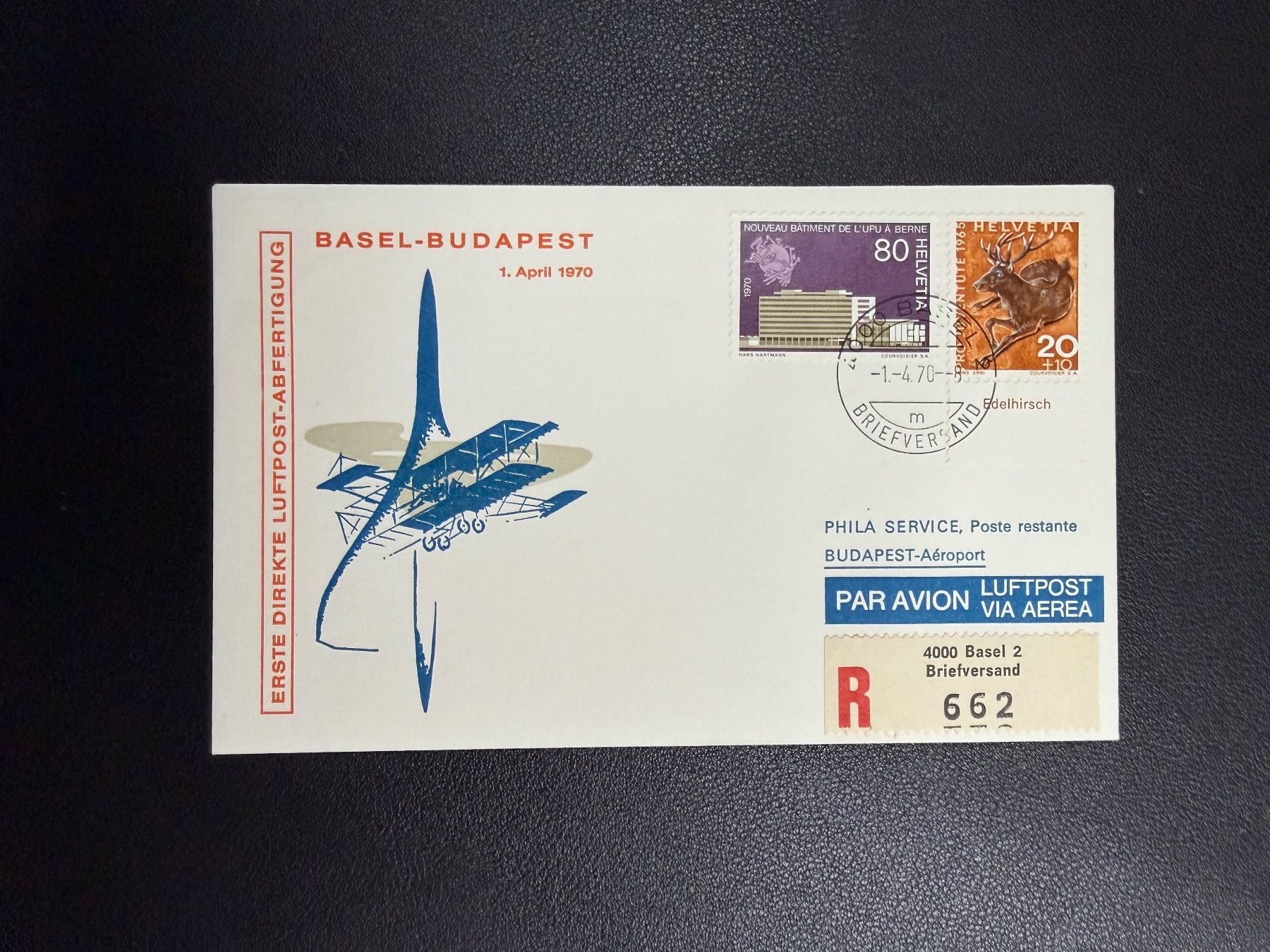Tutti i francobolli: Erste direkte Luftpost Basel - Budapest 1970 – Usato da oberrüti venduto da jeanmei