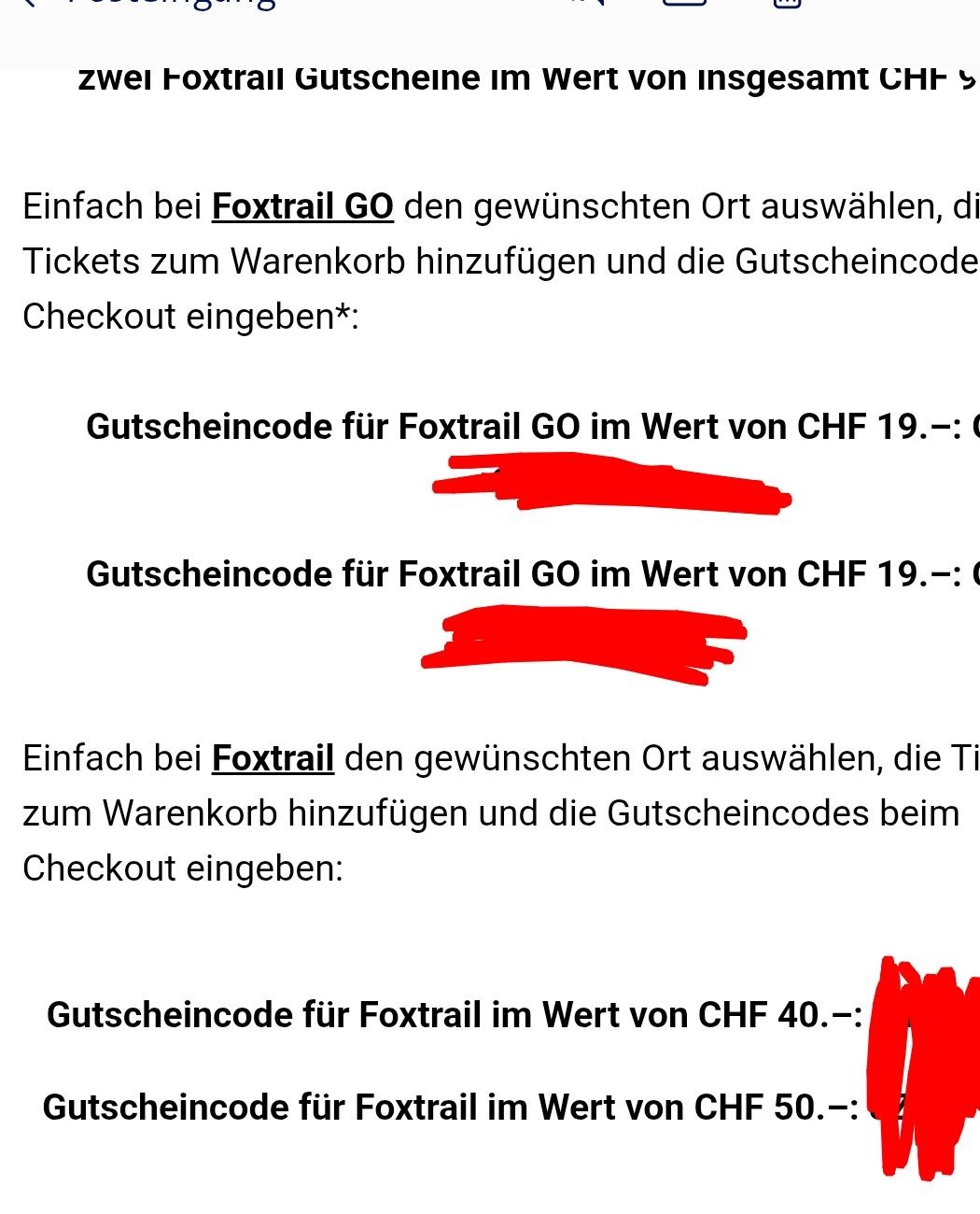 Buoni: Foxtrail Gutschein  – Nuovo e nell'imballaggio originale da Sigriswil venduto da oestm1 1