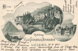 Gruss aus der Lugano Villa Castagnola Litho
