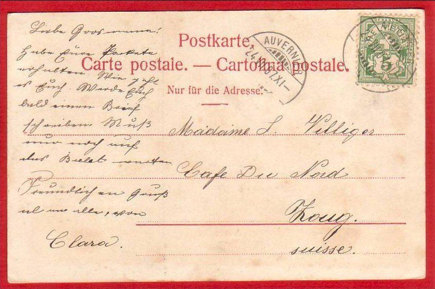Cartoline postali: AUVERNIER 1907 – Usato da Grüningen venduto da Kartenlaube 1