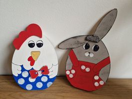 Osterdeko handbemalt Hase Huhn