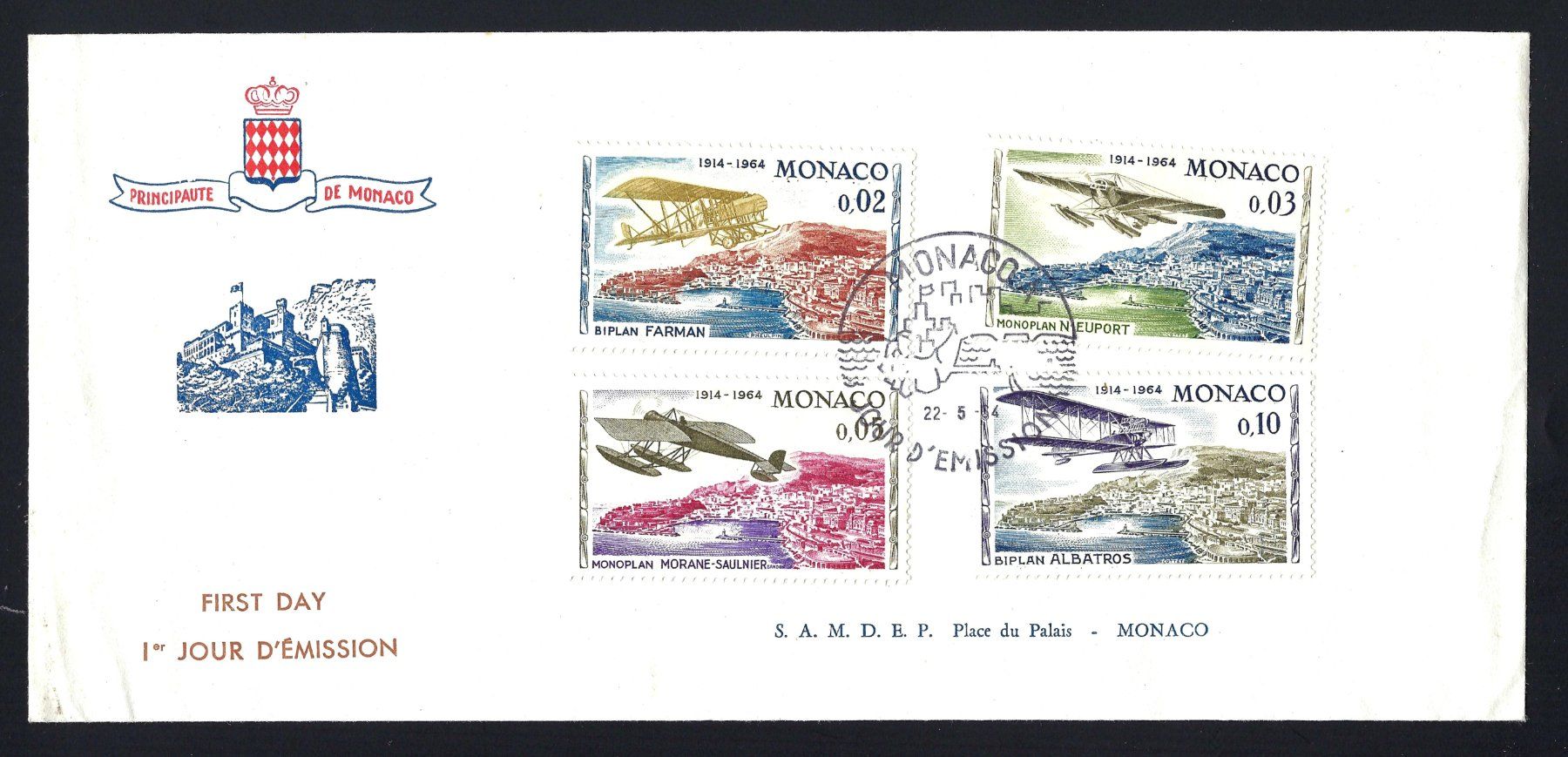 Enveloppes & pochettes d'envoi: Monaco FDC 1964 mit vier Flugzeugmarken – D'occasion à Wädenswil par Passion51
