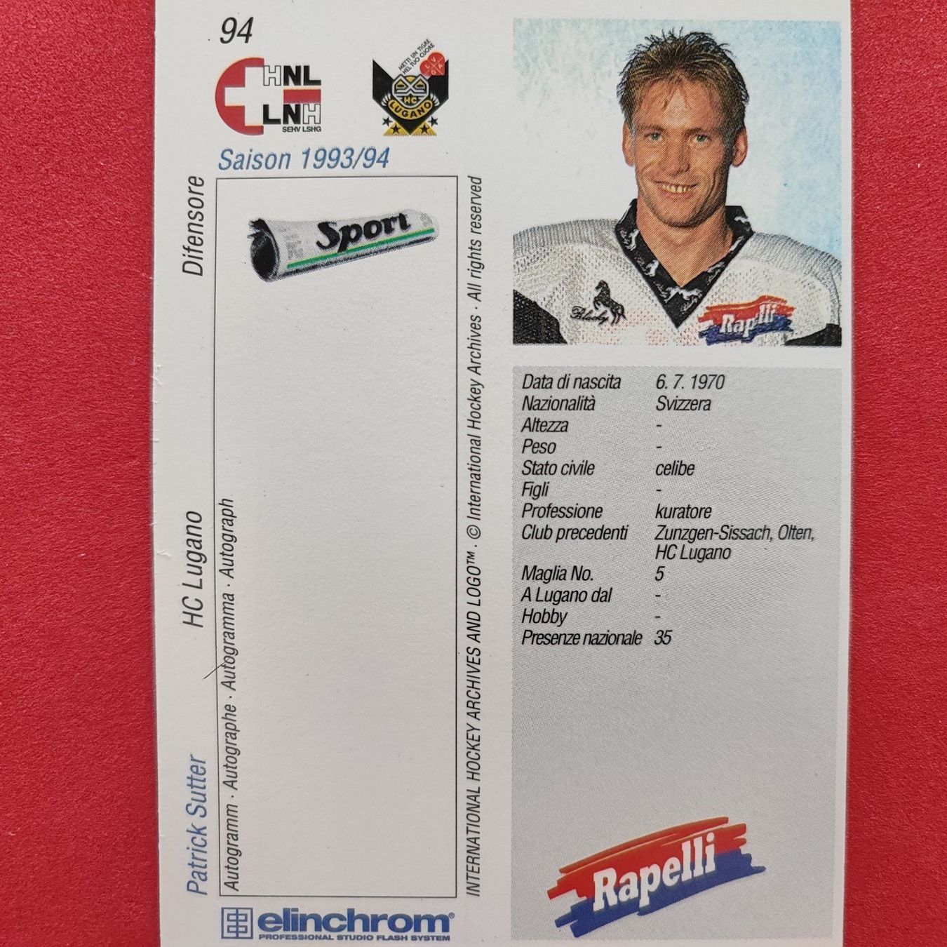 Carte collezionabili: Patrick Sutter - HC LUGANO - 1993/94 – Usato da Dübendorf venduto da kb86_MOVIE 1