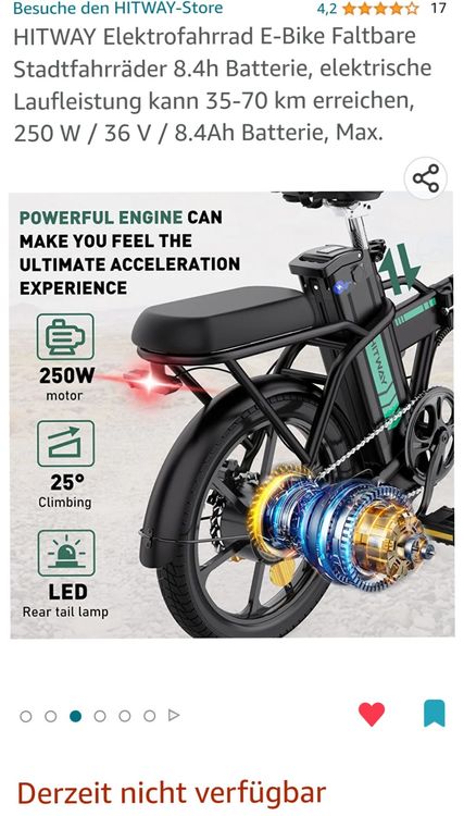 HITWAY Faltbares E-Bike 16 Zoll - 250W Motor, 35-90km Reichweite