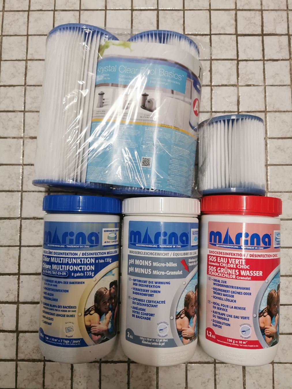 Piscine: Poolpflege Set: Filter, Chlor, pH-Minus, SOS-Kur, Fliter – Usato da Strengelbach venduto da thhau