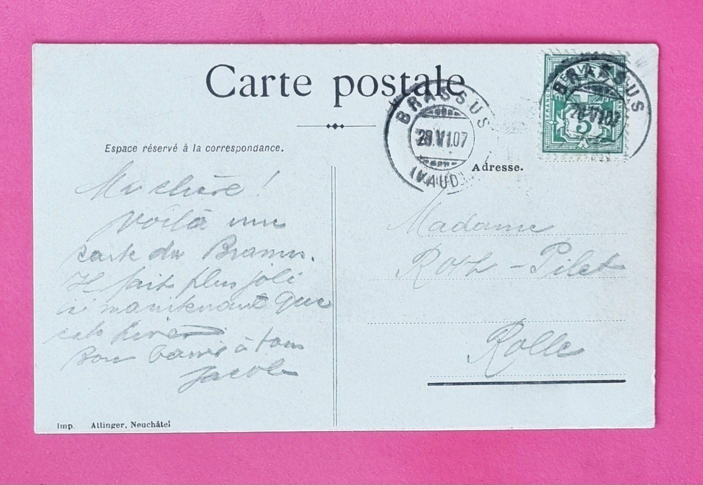 Cartoline postali: Brassus - Hotel de la Lande - Poste - 1907 – Usato da Rothrist venduto da RROENK 1
