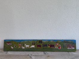 Scène de l'alpage sur bois