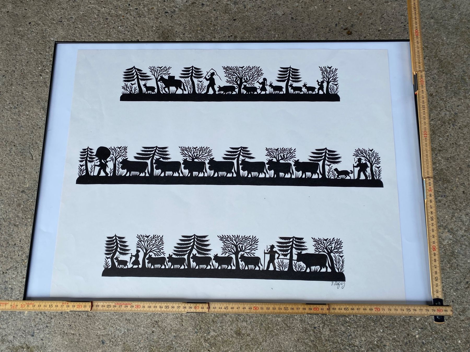 Campanacci mucche: schöne Scherenschnitt Lithographie von David Regez – Usato da Feldbach venduto da Fea1 9