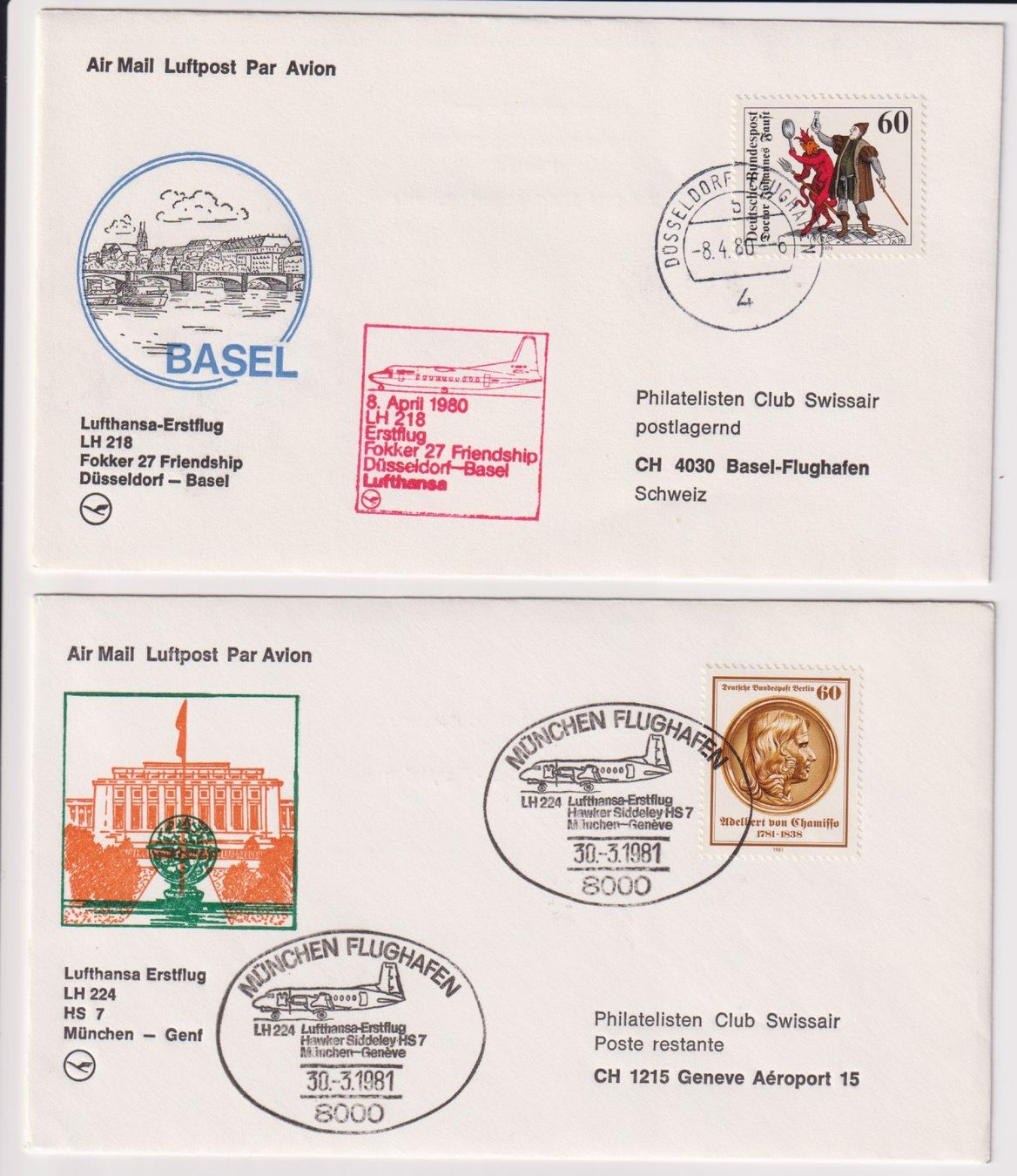 Alle Briefmarken: 4 x BRD, Lufthans Erstflüge – Gebraucht aus Bellach von qsearch