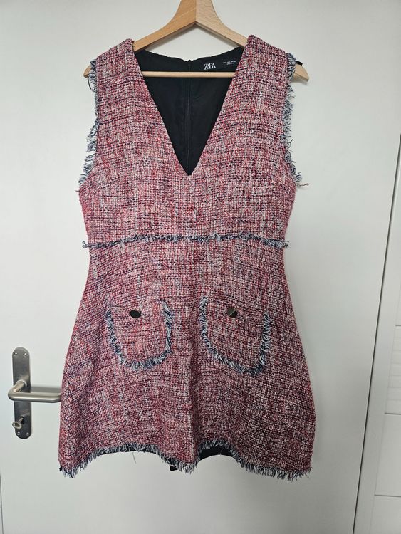 Robe Zara En Tweed Bleu Marine Avec Franges Et Détails Argentés - Taille S - Occasion Très Bon état