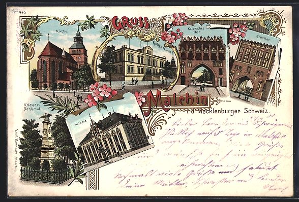 Cartoline postali: Glitzer-Perl-Lithographie Malchin, Realg – Usato da Berlin venduto da bartko-reher
