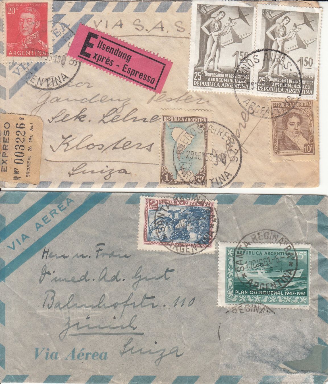Alle Briefmarken: Argentinien - Schweiz 1945 - 1959, 15 Briefe – Gebraucht aus Bürglen TG von StampGraf 5