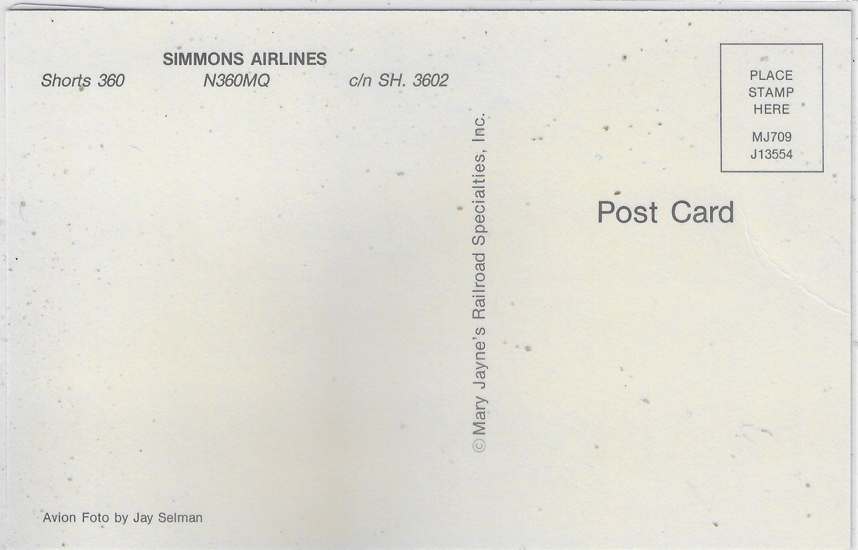 Cartoline postali: Simmons Airlines N360MQ – Usato da Ettingen venduto da Kartenplanet 1