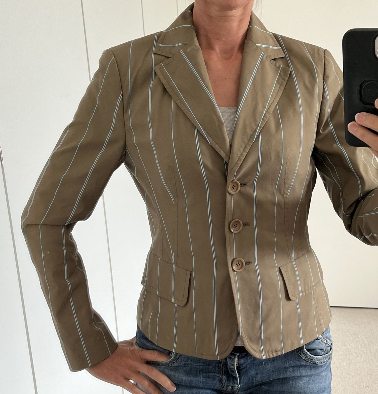 Giacche: Marc Aurel Blazer Jacke, hellblau gestreift, Gr. 36 – Usato da Affoltern am Albis venduto da Blackrhythm