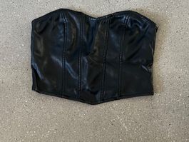 Damen Top Korsett Optik schwarz trägerlos Kunstleder