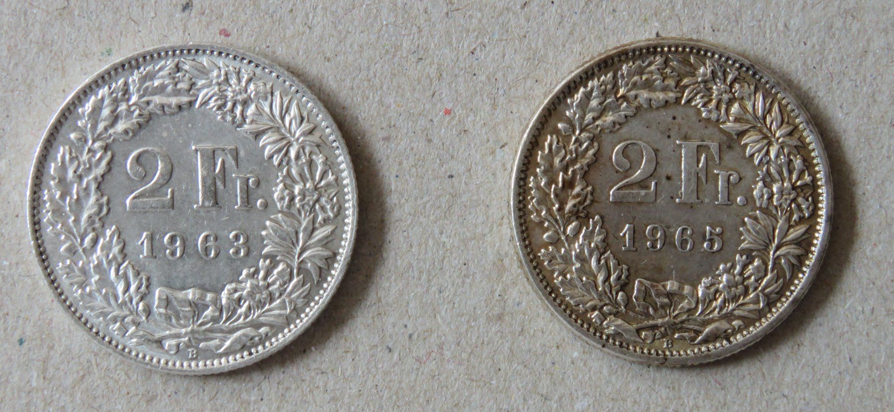 Alle Münzen: 2 x Fr. 2.-  1963 und 1965 Silber – Gebraucht aus Kreuzlingen von Koi4