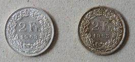 2 x Fr. 2.-  1963 und 1965 Silber