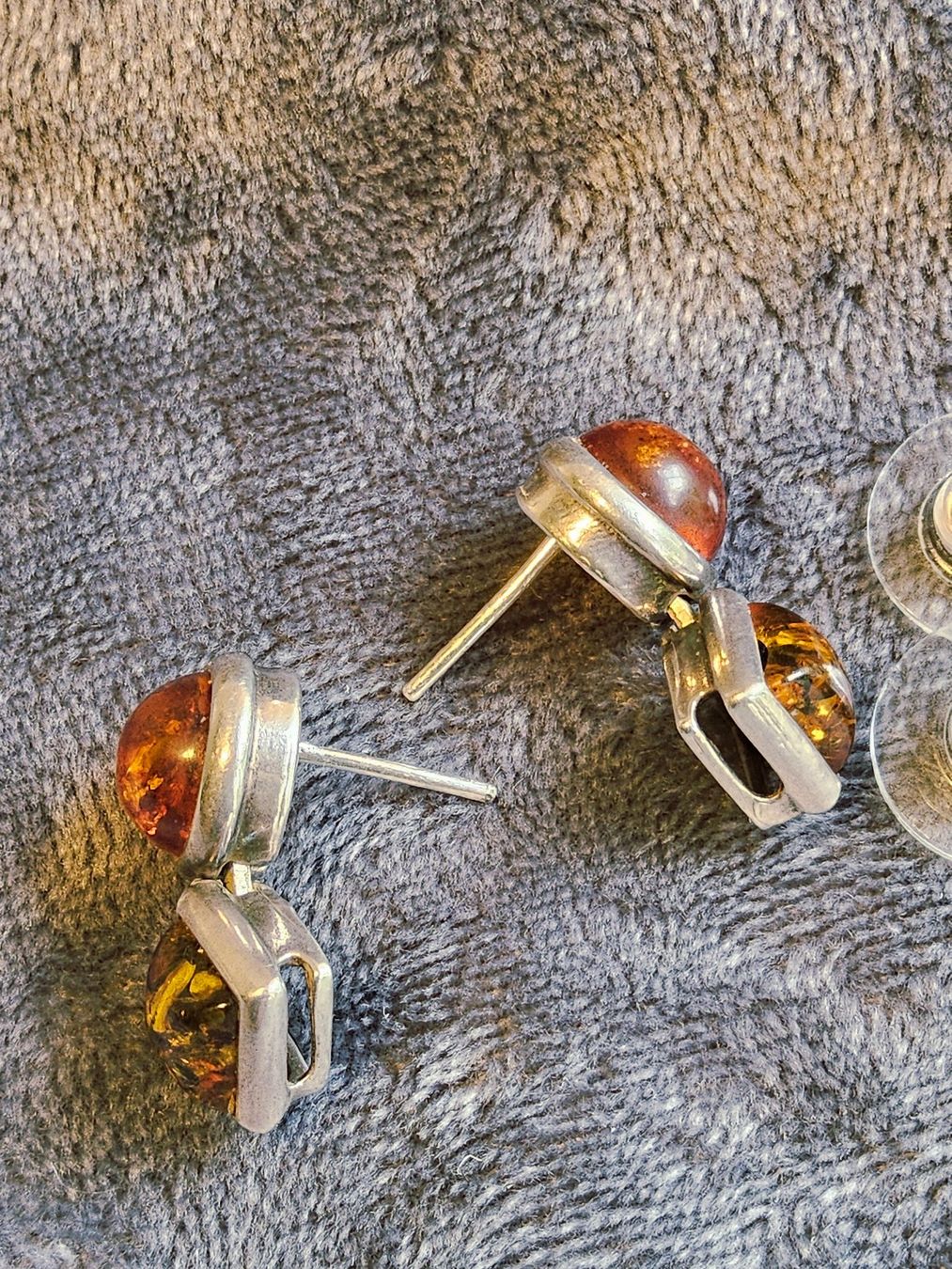 Orecchini pendenti & Orecchini a lobo: Vintage schicke Bernstein versilberte Ohrstecker – Usato da Zürich venduto da philpip 2