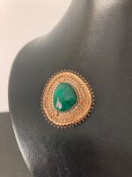 Vintage Brosche mit Malachit und Perlen, vergoldet