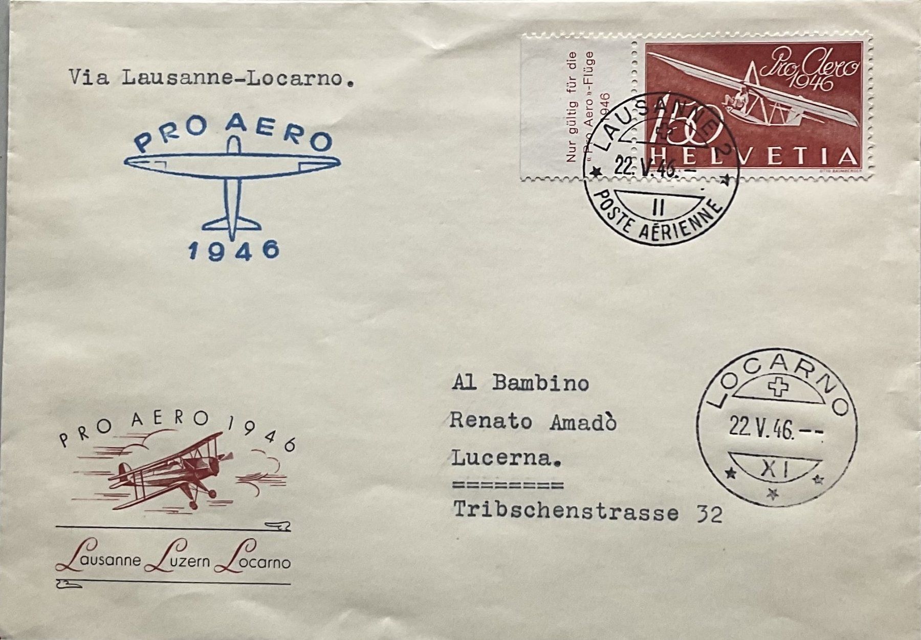 Alle Briefmarken: Sonderbrief Pro Aero 1946 – Gebraucht aus Luzern von 19primeln