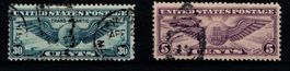 2 timbres Amérique - USA 1930 "Transatlantic" Air Mail Obl.