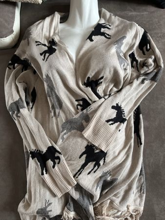 Cardigan à franges Lily Fashion beige noir chevaux TU S/M