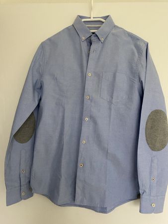Celio Hemd Oxford Blau Ellbogen-Patches Grösse S 37/38 Moder