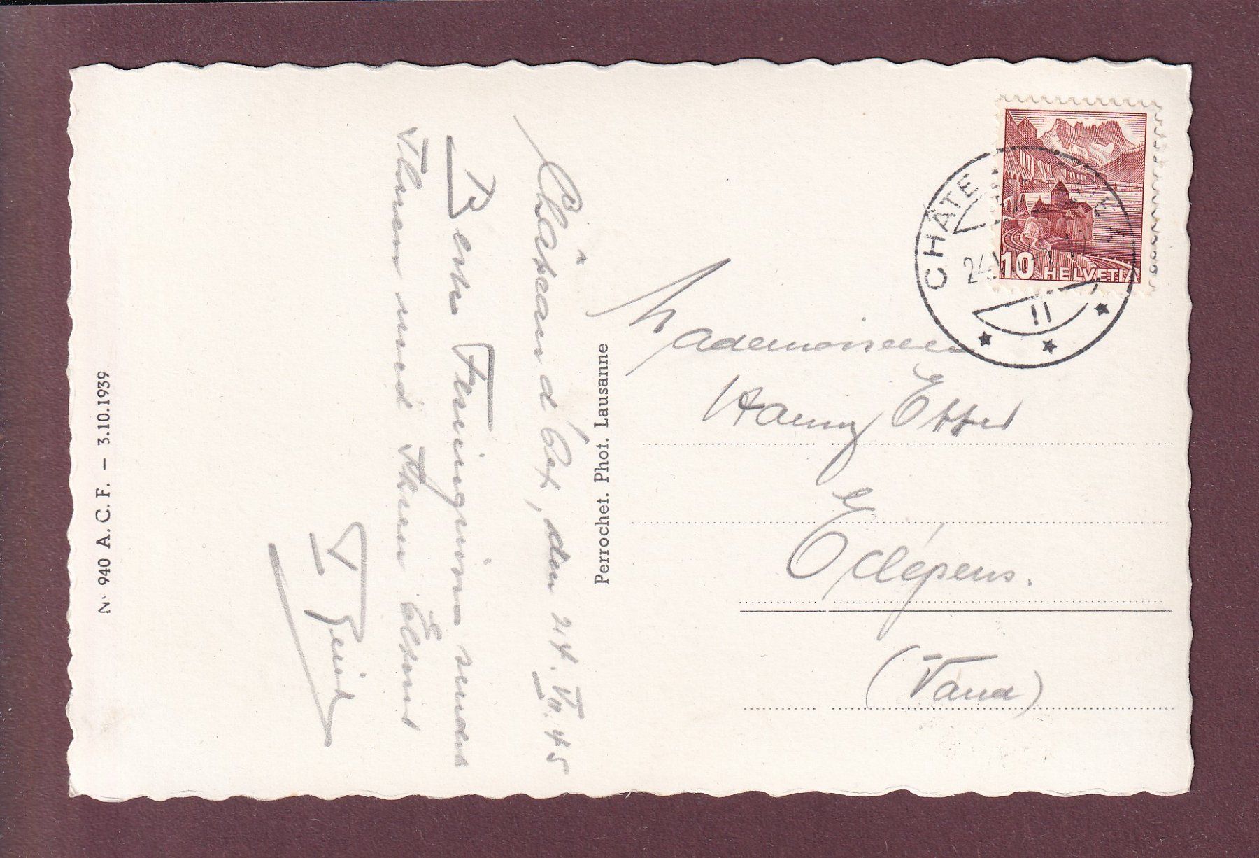 Ansichtskarten: CHÂTEAU D'OEX - 1945 – Gebraucht aus Pully von nicecards 1