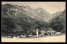AK Engelberg, Ort mit Kirche und Bergen