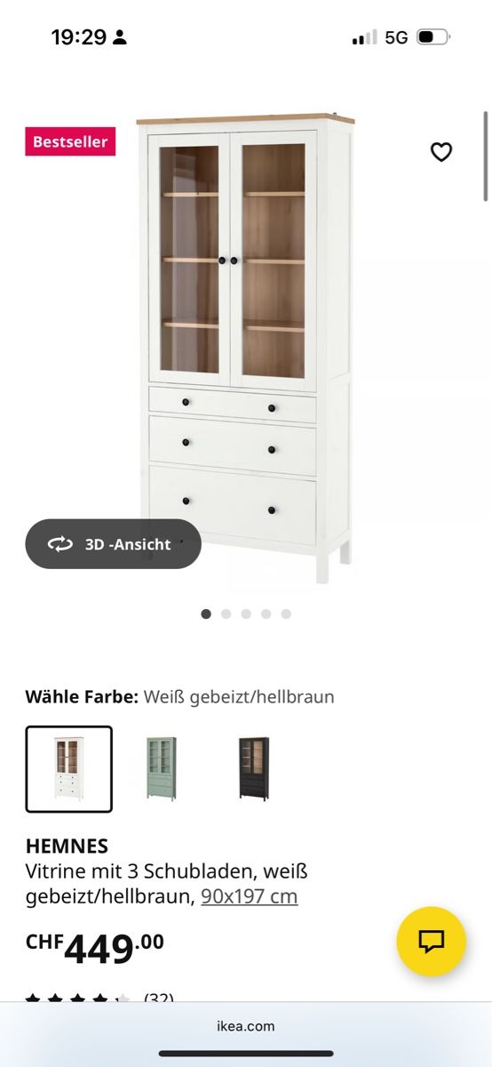 Vetrine: IKEA HEMNES Vitrine mit 3 Schubladen – Nuovo (secondo la descrizione) da Heimberg venduto da jill.huegli 3