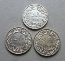 Lot ++ 3 Stück 2.- Franken 1953/55, rare Jahrgänge