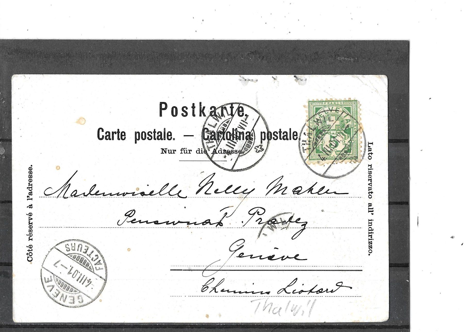 Ansichtskarten: ZH Thalwil 1901 Villa? – Gebraucht aus Schocherswil von Wilare 1