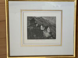 Schöne Radierung Schloss Vaduz nummeriert und signiert