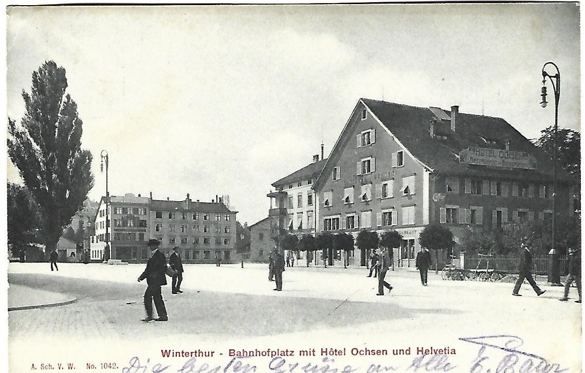Ansichtskarten: Winterthur Bahnhfplatz Hotel Ochsen – Gebraucht aus Wetzikon ZH von Brulu100