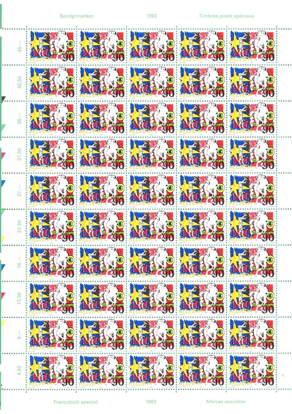 Tutti i francobolli: 1992  Bogen  SM III 90  Rolf Knie  Zirkuswelt     postfrisch – Nuovo (secondo la descrizione) da Mellingen venduto da Ginger