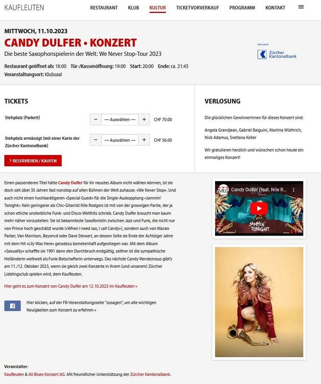 Candy Dulfer 11.10.2023 Kaufleuten Zürich Kaufen auf Ricardo