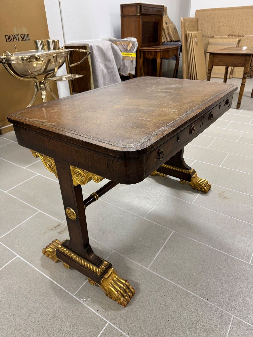 Tavoli: Superb George IV Burr Elm Library Table - – Usato da Oeschseite venduto da -Luxury-On-Line- 3