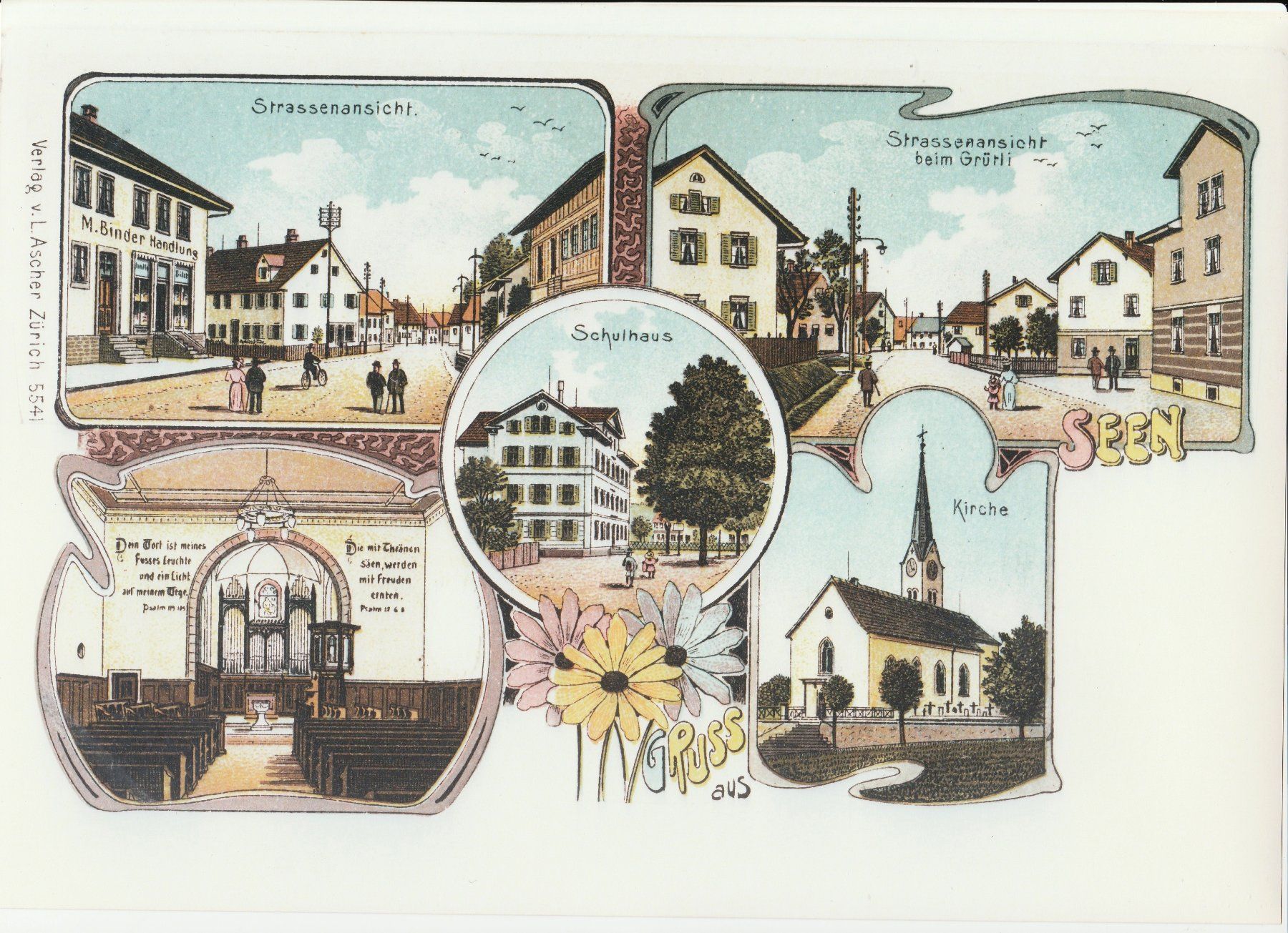 Cartoline postali: Gruss aus Seen -  (Ansichtskarten-Litho um 1900 im Form. A4) – Usato da Fällanden venduto da Blausegelfliege