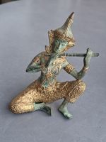 Buddha mit Querflöte Bronze Statue 15cm hoch Asiatisch 