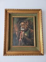 🔴CECCONI- tableau ancien homme à la pipe, cadre doré