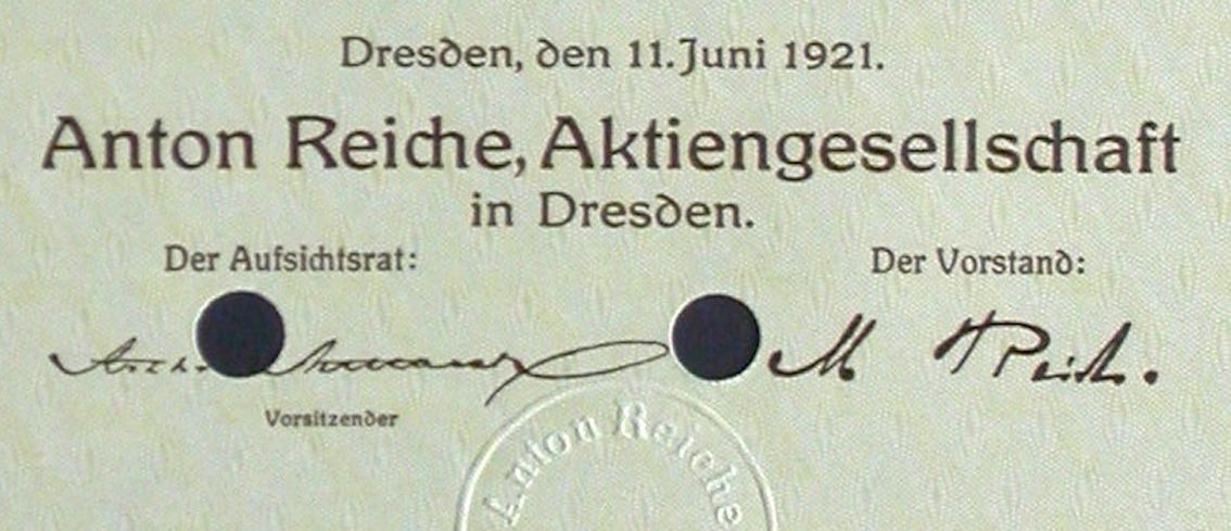 Documenti: Anton Reiche AG, Dresden - 1921 – Usato da Solothurn venduto da Sgasche 1