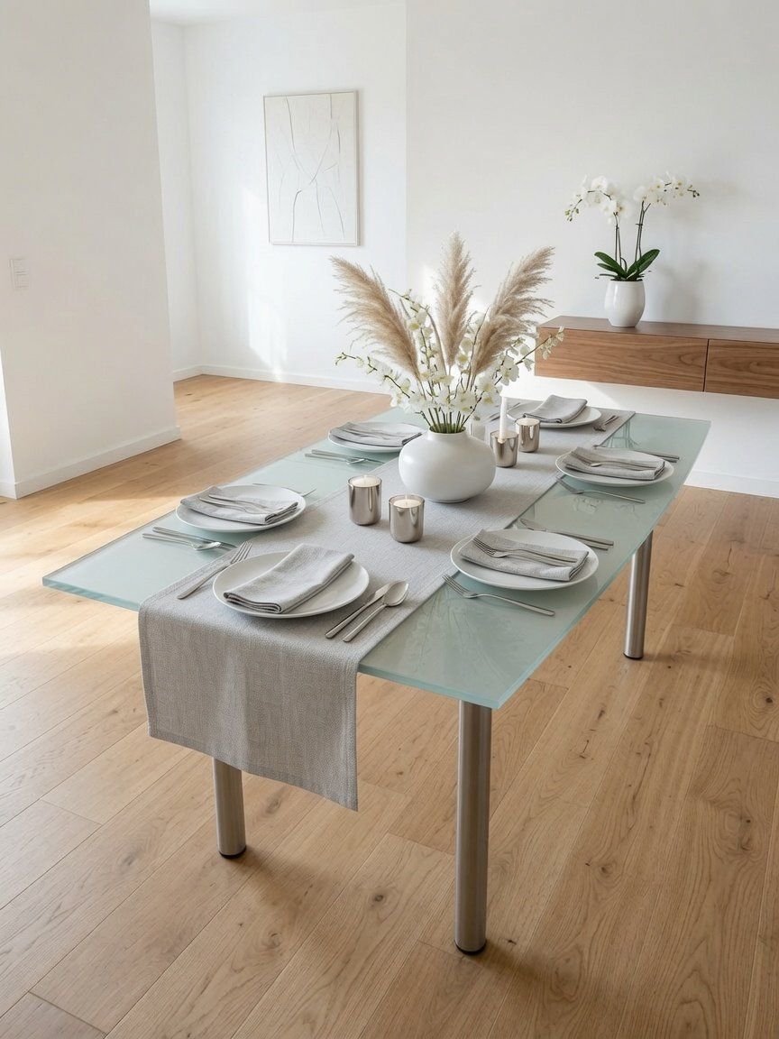 Tische: Moderner Glas Esstisch mit Metallbeinen – Gebraucht aus Zug von HandyAndy2011 2