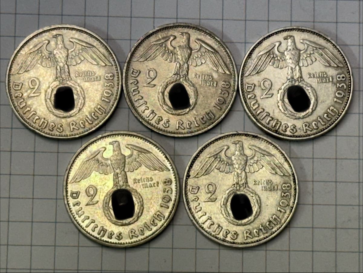 Tutti le monete: Lot 2 Reichsmark 1938 B,D,E,G,J – Usato da Zürich venduto da daki81